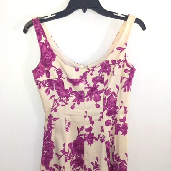 Purple and Cream Floral Midi Dress Size 2 - Picture 5 of 10